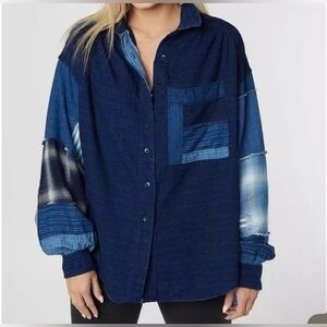 Free People We The Free Indigo Sky Patchwork Button Down in Bluesy